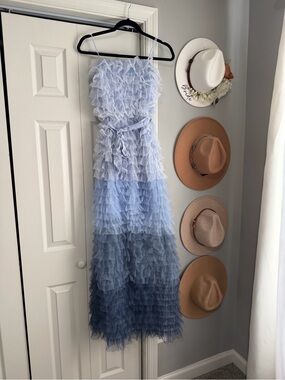 The Last Song - Tiered Tulle Ruffle Ombre Maxi Dress in Light to Deep Blue